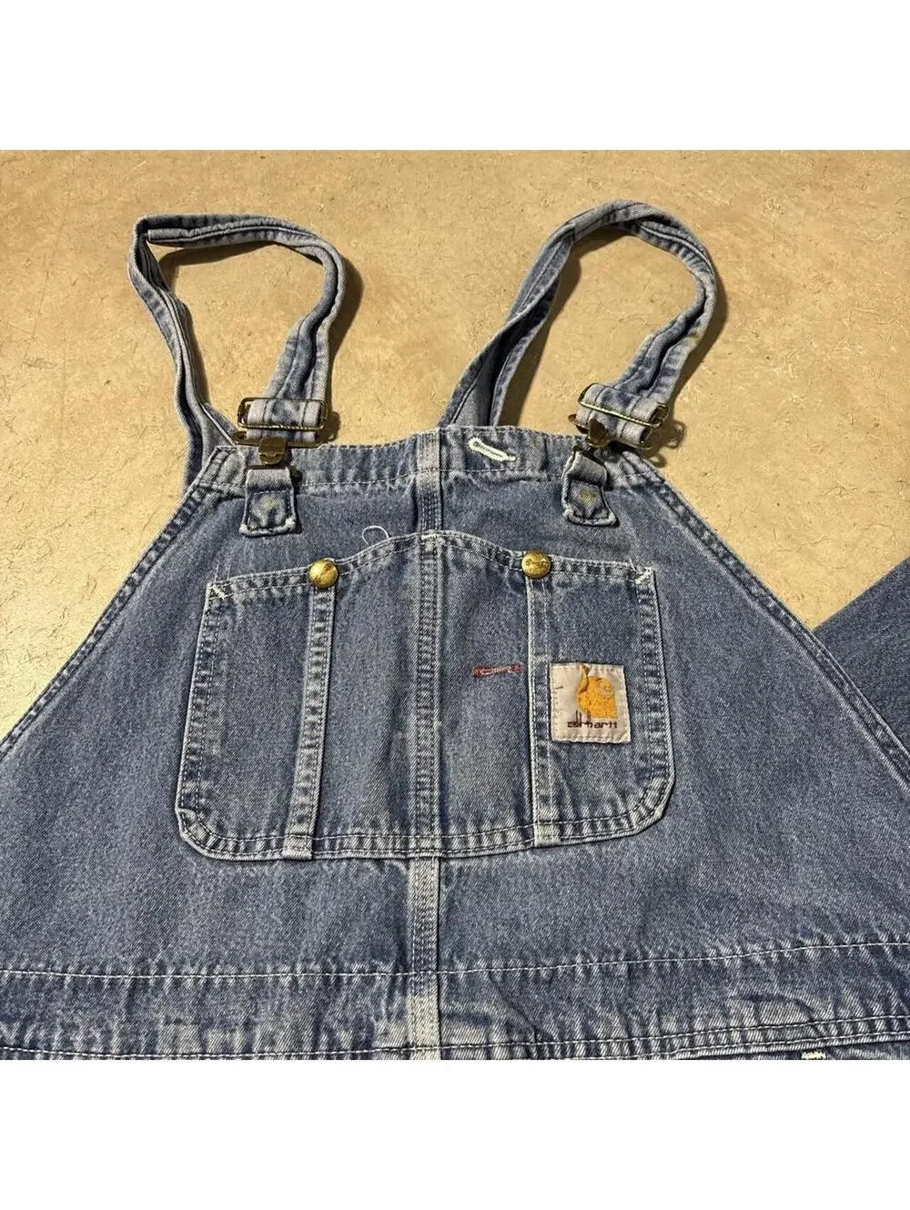 Vintage Y2K Carhartt Denim Bib Overalls Distressed Blue Mens 42x30